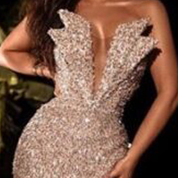 Deep V-Neck Slim Fit Lace Slit Gown Dress